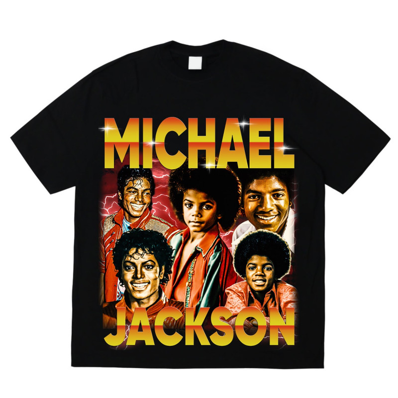 Oversized Black Michael Jackson T-Shirt – Portrait & Gold Signature
