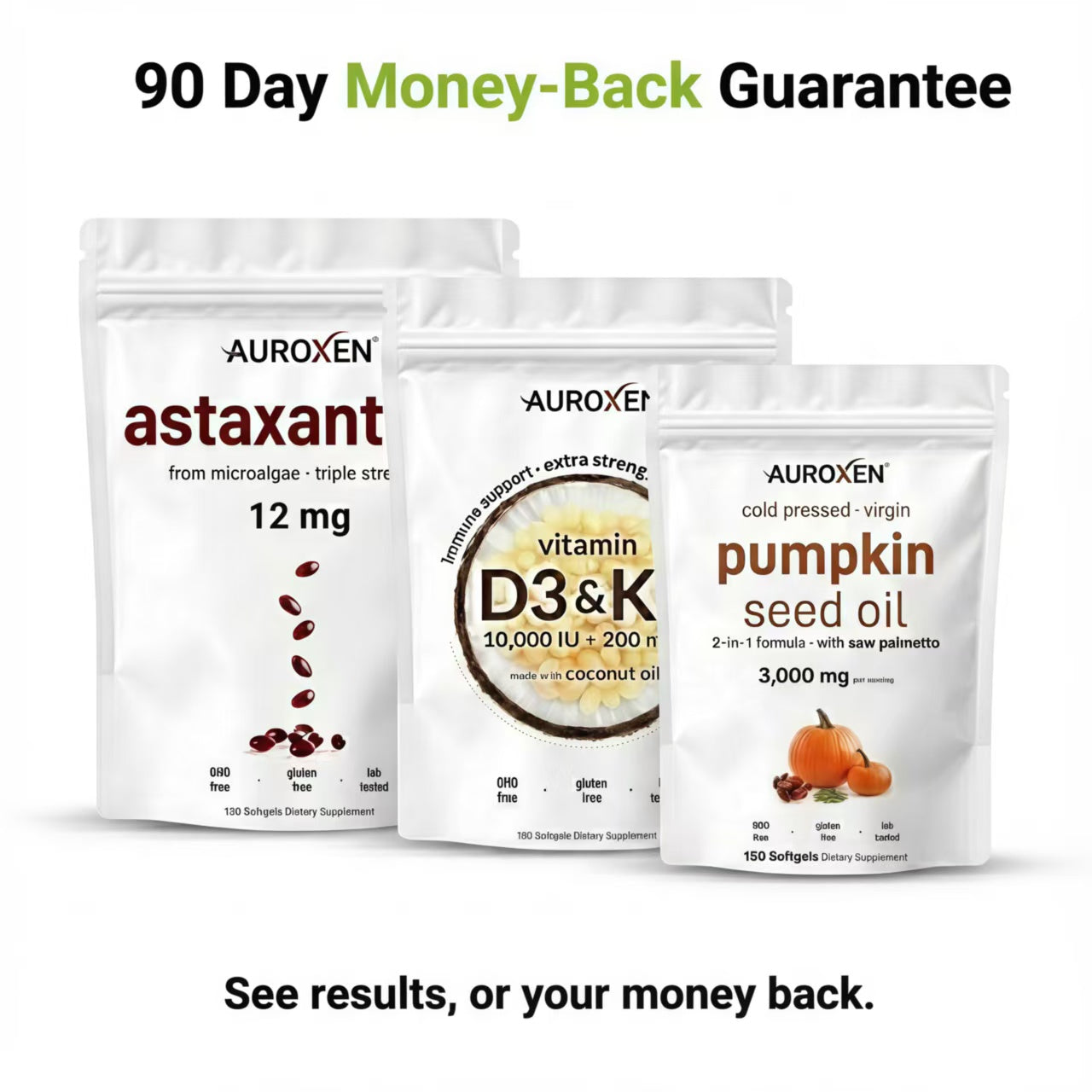 Paquete de vitamina D3 y K2 + astaxantina + aceite de semilla de calabaza