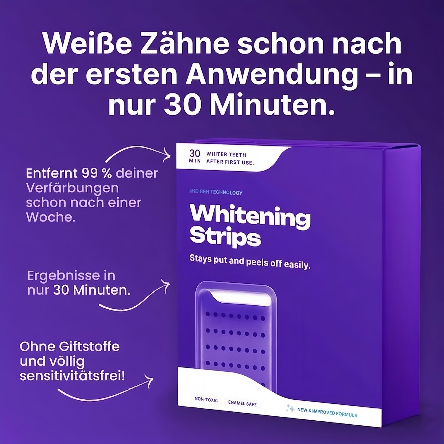 Violette Zahnaufhellungsstreifen