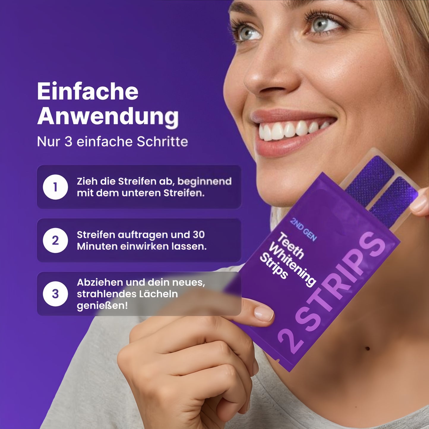 Violette Zahnaufhellungsstreifen